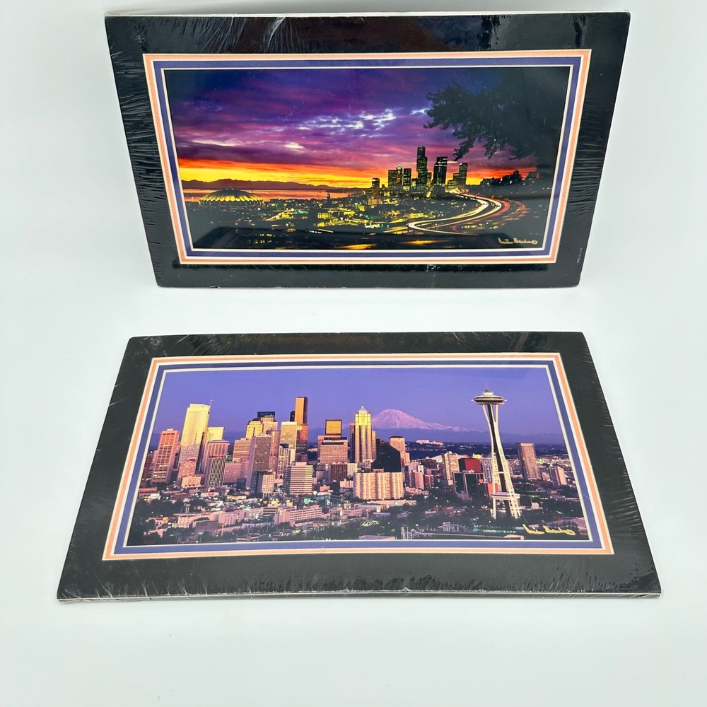 Michael Searle Panoramic Art Prints 12x7 Seattle Los Angeles Vintage Skyline Set